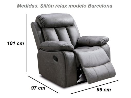 Medidas. Sillón relax con reposapiés abatible y respaldo reclinable modelo Barcelona