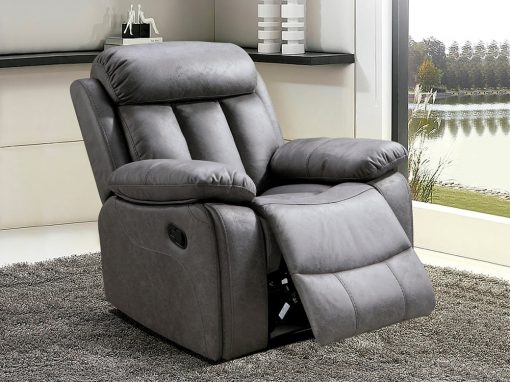 Recliner Armchair Upholstered in Grey Fabric - Barcelona. Fabric Jade