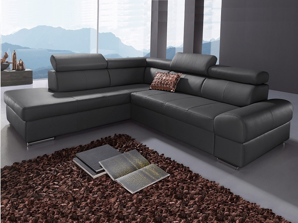 Corner Sofa With Pull Out Bed In Black, Leather Corner Sofa With Pull Out Bed