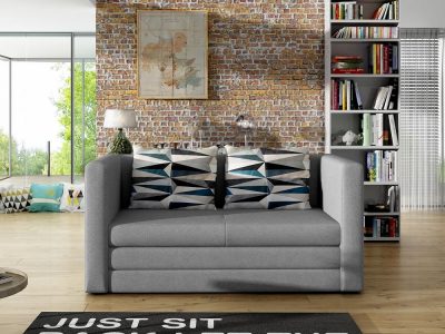 Small Affordable Sofa Bed - Oxford. Grey with Multicolour Cushions - Oxford