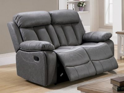 2 Seater Recliner Sofa Upholstered in Grey Fabric - Barcelona. Fabric Jade