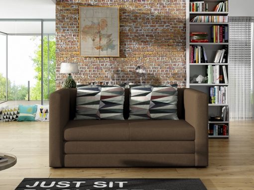 Sofá cama 2 plazas económico. Color marrón con cojines multicolor - Oxford