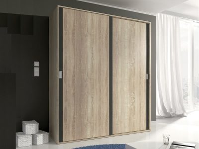 Modern 2 Sliding Door Wardrobe – Catania. Oak colour with dark grey stripes