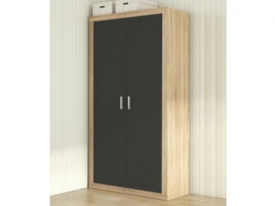 Small modern 2 hinged door wardrobe – Catania. Oak colour with dark grey doors