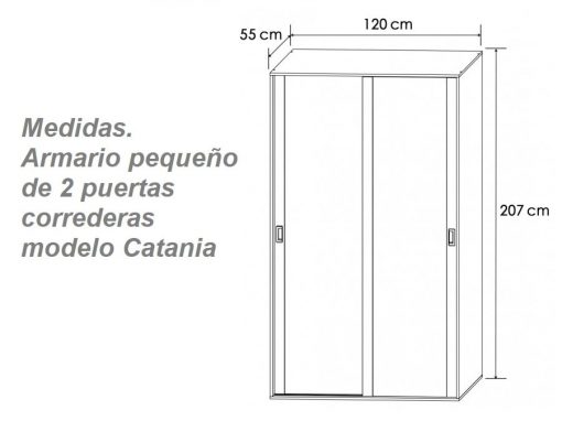 Medidas. Armario pequeño de dos puertas correderas modelo Catania