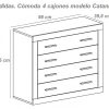 Размеры широкого комода с современным дизайном, 4 ящика - модель Catania