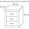 Dimensions of the modern 3 drawers bedside cabinet - Catania