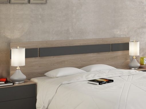 Modern wall mounted headboard with LED lights, 210 cm – Lucca.  Colour - "oak" and dark grey