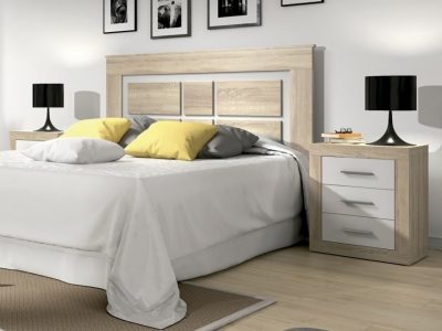Modern style bedroom set: headboard and 2 bedside tables - Catania. “Oak” with white