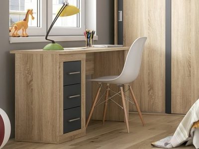 Modern 3 drawer two tone desk - Catania. “Oak” colour with dark grey drawer fronts