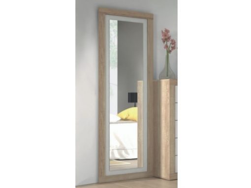 Espejo grande vertical con marco bicolor 180 x 60 cm - Catania. Color roble con blanco
