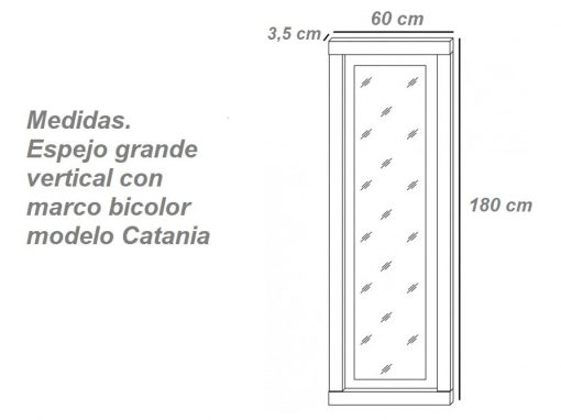 Medidas. Espejo grande vertical con marco bicolor, 180 cm, modelo Catania