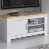 Pequeño mueble TV de una puerta - Florence. Gris claro con tapa roble