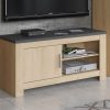 Pequeño mueble TV de una puerta - Florence. Roble claro con tapa gris oscuro