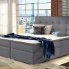 Upholstered double bed with mattress 140 x 200, headboard and topper - Luisa. Light grey fabric