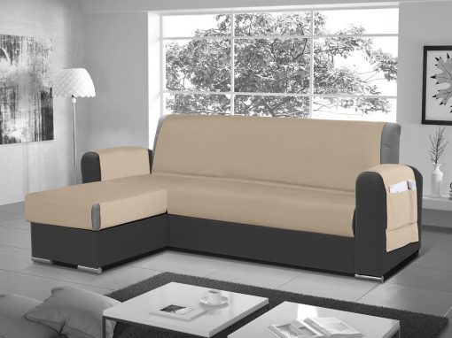 Funda salvasofá para sofá chaise longue - Cuvert 01. Color 'crema'. Esquina lado izquierdo