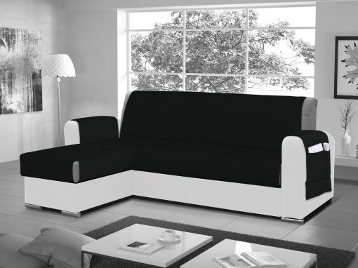 Funda salvasofá para sofá chaise longue - Cuvert 01. Color negro. Esquina lado izquierdo