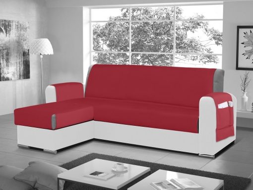 Funda salvasofá para sofá chaise longue - Cuvert 01. Color rojo. Esquina lado izquierdo