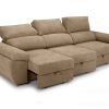 Sliding seats and reclining backrests of the Cartagena sofa. Beige fabric