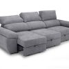 Sliding seats and reclining backrests of the Cartagena sofa. Light grey fabric