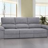 Sliding seats and reclining backrests of the Cartagena sofa. Light grey fabric