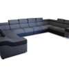 10-местный диван в форме буквы "П", XXXL - Paris. Серая ткань, чёрная искусственная кожа