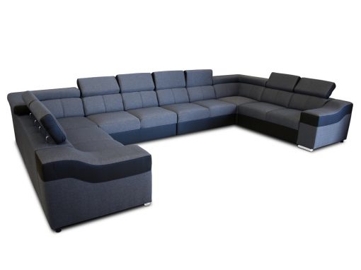 10-местный диван в форме буквы "П", XXXL - Paris. Серая ткань, чёрная искусственная кожа