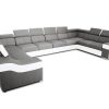 10-местный диван в форме буквы "П", XXXL - Paris. Светло-серая ткань, белая искусственная кожа