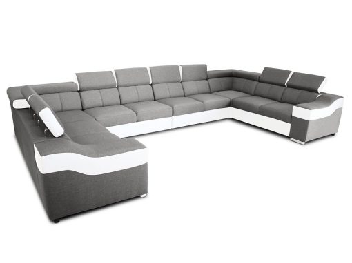 10-местный диван в форме буквы "П", XXXL - Paris. Светло-серая ткань, белая искусственная кожа