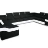 10-местный диван в форме буквы "П", XXXL - Paris. Чёрная ткань, белая искусственная кожа