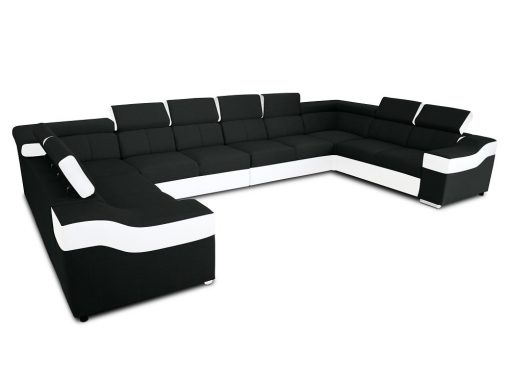 10-местный диван в форме буквы "П", XXXL - Paris. Чёрная ткань, белая искусственная кожа