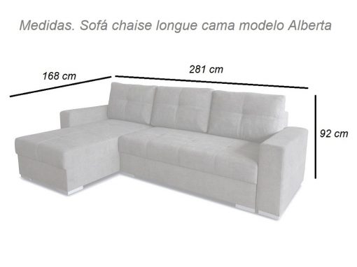 Medidas. Sofá chaise longue grande con cama y arcón - Alberta