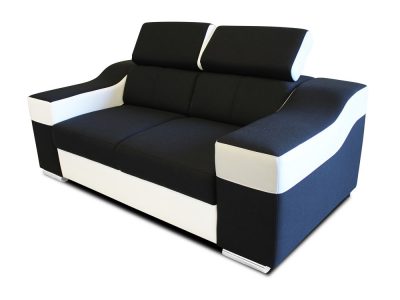 2 seater sofa with reclining headrests and wide armrests – Grenoble. Black and white