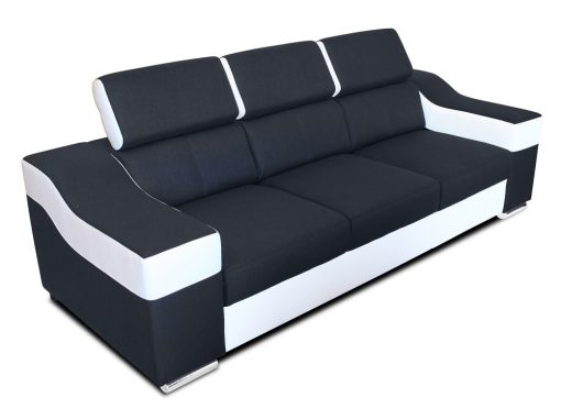 Sofá tres plazas blanco y negro con reposacabezas reclinables - Grenoble