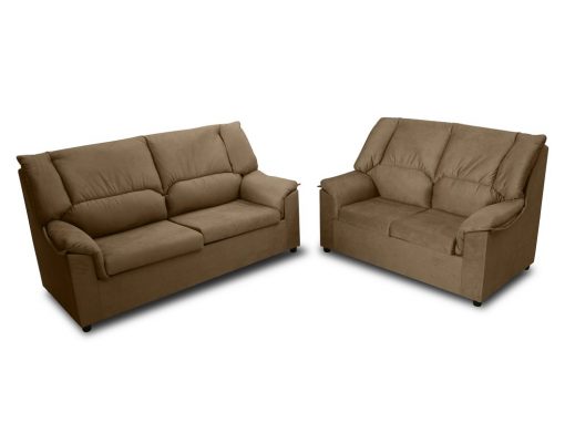 Conjunto sofá 3 plazas y sofá 2 plazas económico - Nimes. Tela antimanchas marrón