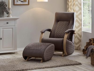 Glider rocking chair with a fixed base and footstool - Dubai. Brown fabric
