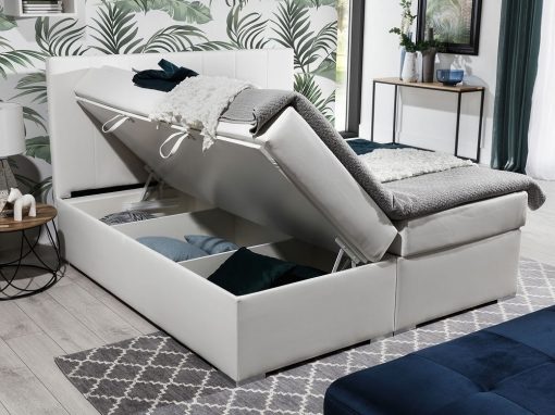 Arcón abierto de la cama blanca, 180 x 200 cm, modelo Monica