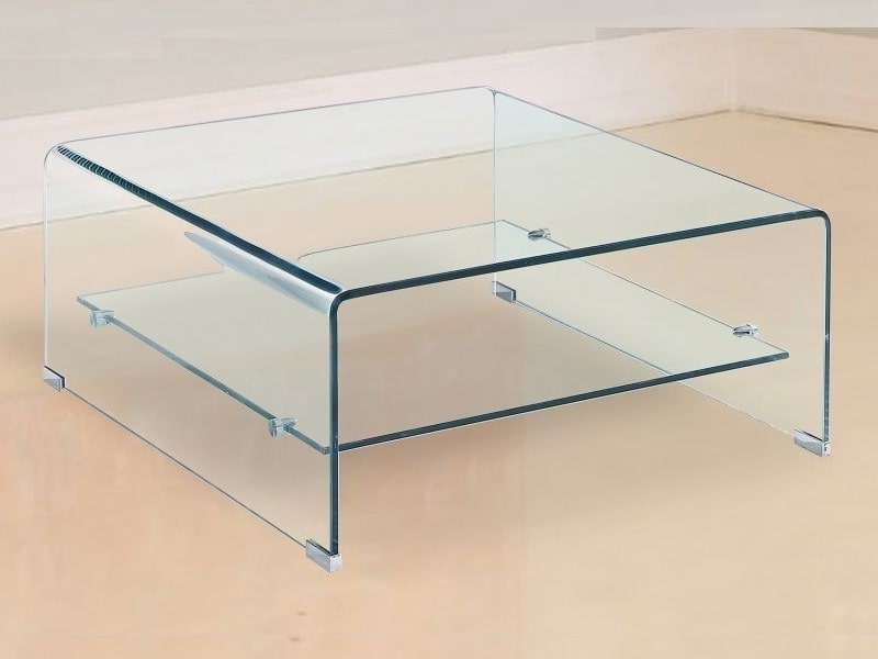 Square Glass Coffee Table 80 X Cm, Square Glass Side Table With Shelf