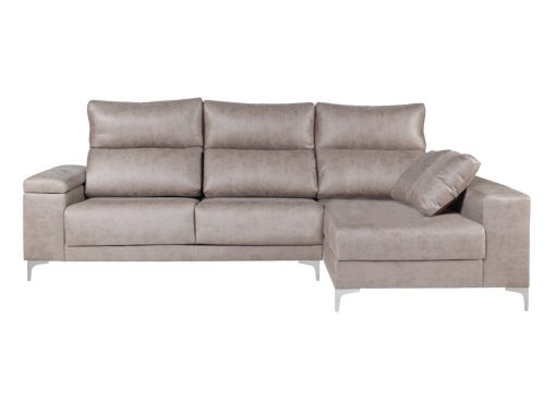 Sofá chaise longue (derecha) con arcón en brazo, asientos deslizantes, cabezales reclinables - Huelva. Color gris claro (cemento)