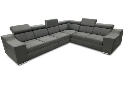 Sofá rinconera con altos reposacabezas y respaldos, 6 plazas - Grenoble. Tela gris (todo el sofá). Lado derecho