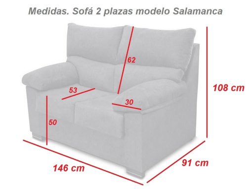 Medidas. Sofá 2 plazas modelo Salamanca