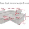 Medidas. Sofá rinconera mini, reposacabezas reclinables y brazos anchos - Grenoble