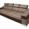 4 seater sofa with reclining headrests and wide armrests - Grenoble. Beige fabric, brown faux leather