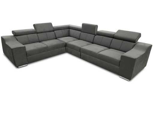 Sofá rinconera con altos reposacabezas y respaldos, 6 plazas - Grenoble. Tela gris (todo el sofá). Lado izquierdo