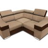 Sofá rinconera mini 190 x 190 cm, reposacabezas reclinables y brazos anchos - Grenoble. Tela beige, polipiel marrón