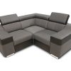 Sofá rinconera mini 190 x 190 cm, reposacabezas reclinables y brazos anchos - Grenoble. Tela gris, polipiel negra