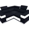 Sofá rinconera mini 190 x 190 cm, reposacabezas reclinables y brazos anchos - Grenoble. Tela negra, polipiel blanca