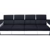 Front view of the Grenobale 4 seater. Black fabric, white faux leather