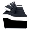 Side view of the Grenobale 4 seater. Black fabric, white faux leather