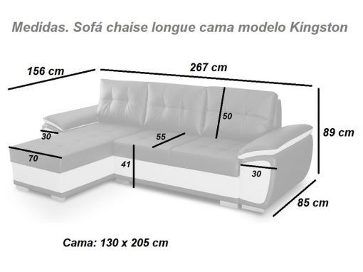 Medidas. Sofá chaise longue cama tapizado en polipiel - modelo Kingston